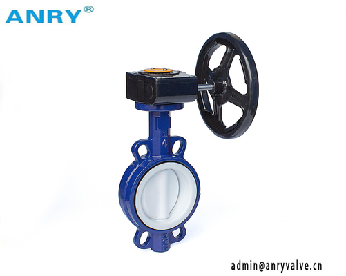 Soft Sealing  Worm Gear  ductile iron Body PTFE lined  Wafer PN16 Butterfly Valve